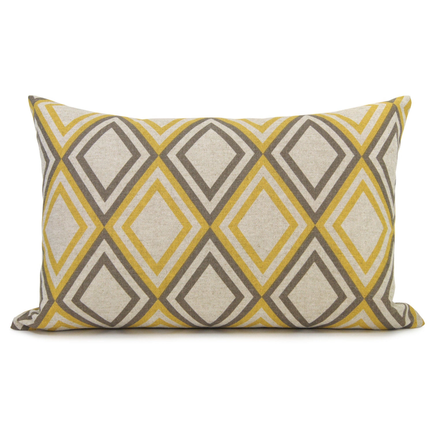 Lumbar pillow cover - 12x18 horse pillow cover - Mustard yellow and natural throw pillow case - Reversible geometric pattern pillow