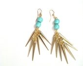Turquoise and Gold Spike Earrings