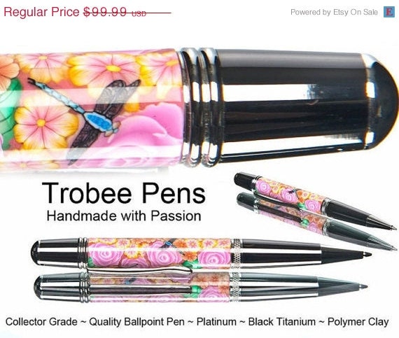 ON SPECIAL TODAY Flower and Dragonfly ballpoint high quality Pink Pen Polymer Clay