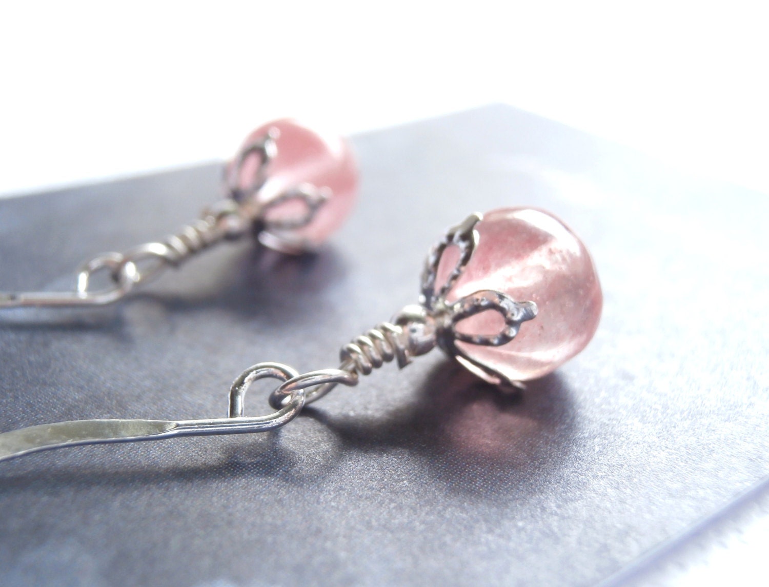 Peach Earrings, Rose Quartz, Pink, Watermelon, Summer Jewelry, Natural Stone
