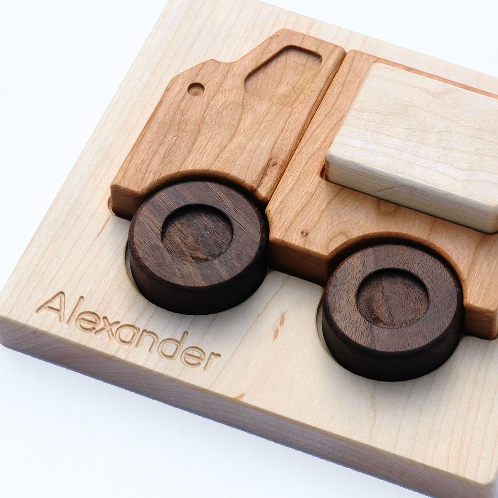 Personalized Toy, Wood Truck Puzzle for Toddlers, Eco Friendly and Educational