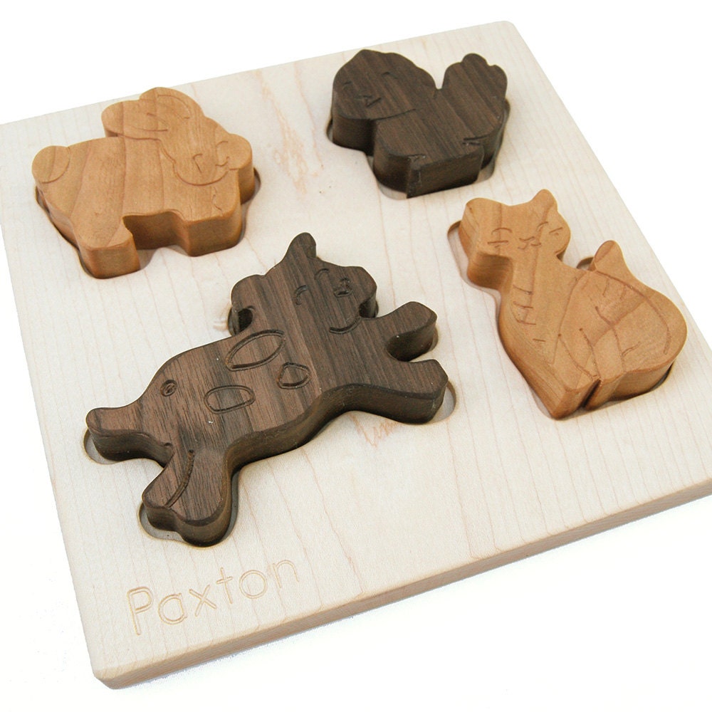Personalized Toy, Pets Puzzle, organic chunky wood puzzle for babies and toddlers