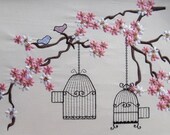 Cherry Blossom mini, Birds and cage embroidery files for embroidery hoop 4x4, 5x7 and 6x10