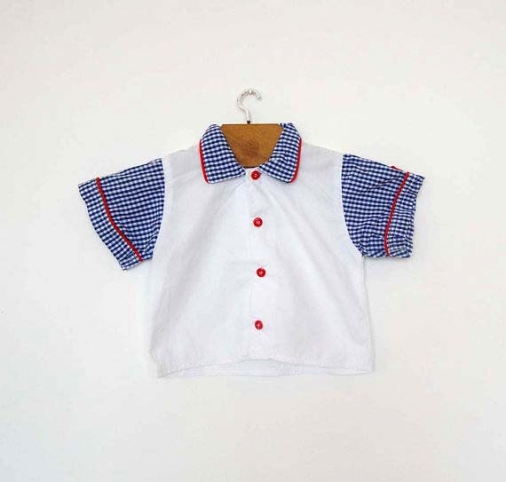 Vintage Blue and White Baby Boy Shirt  - Size 3 months