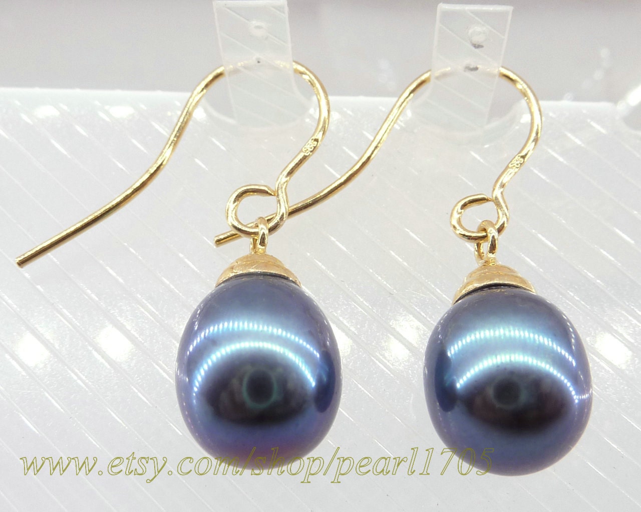 aaa grade peacock green akoya drop 7.5 x 9mm pearl dangle earring 14k over 925 silver--fine gift--everyday jewelry