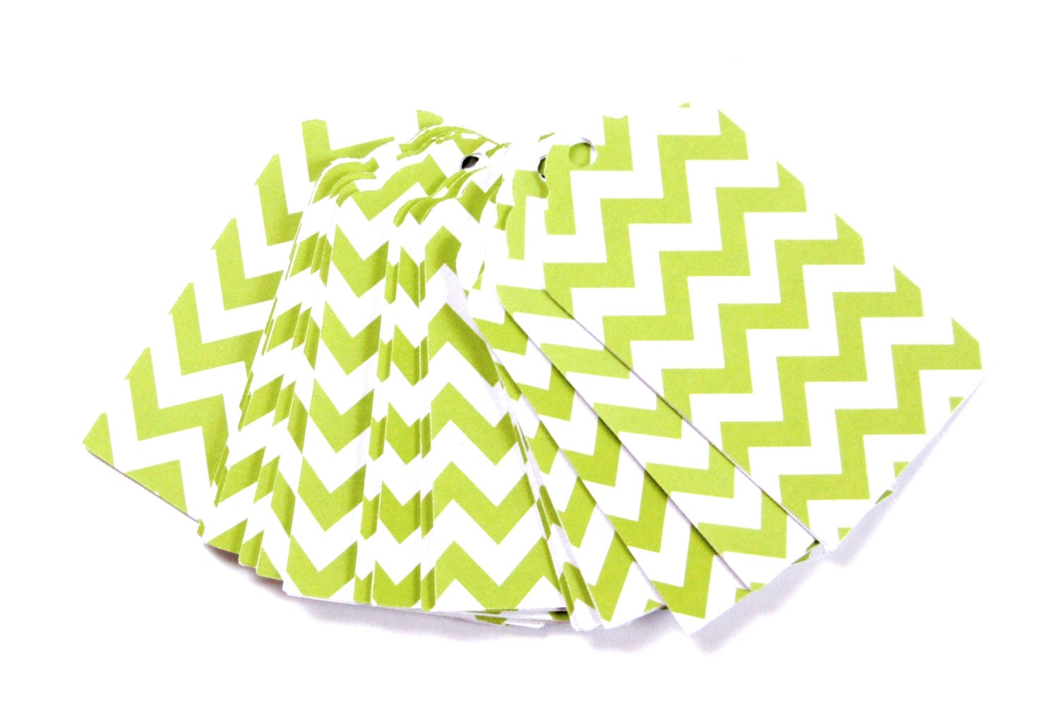 25 Die Cut Lime Green / Apple Green and White Chevron Zig Zag Layered Gift Tags (3 x 1.6 inches) - Escort Cards, Scrapbooking, etc.