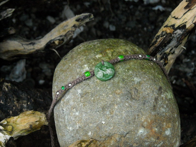Bicycle bead on brown hemp anklet or bracelet
