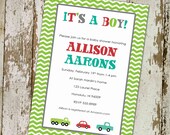 baby boy shower invitation with cars printable digital file (item 1283)