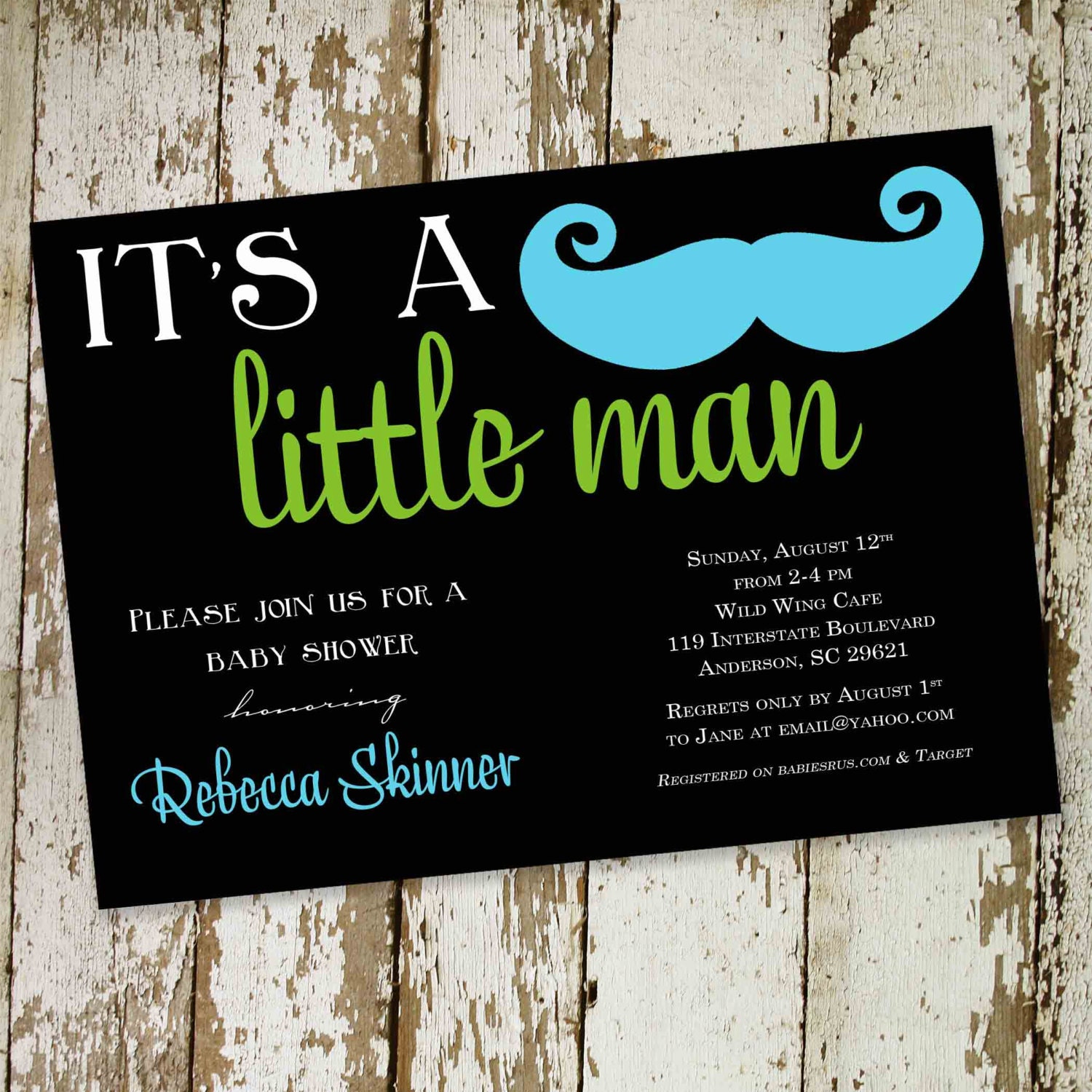 Baby boy shower invitation, mustaches, little man, digital, printable file (item 1274)