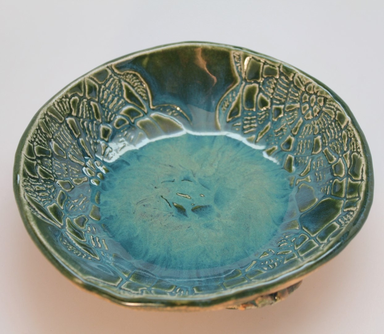 Lace Impressed with Dragonflies, Stoneware Handmade Bowl for Serving and Home Decor
