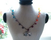 Boho Rainbow Elephant Wrap Necklace/ 5X Bracelet with Silver Elephant/ Tibetan Silver/ Boho African Tribal Chic/ Free Shipping