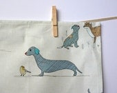 Curious Dog and Friends Tea Towel, 100% cotton