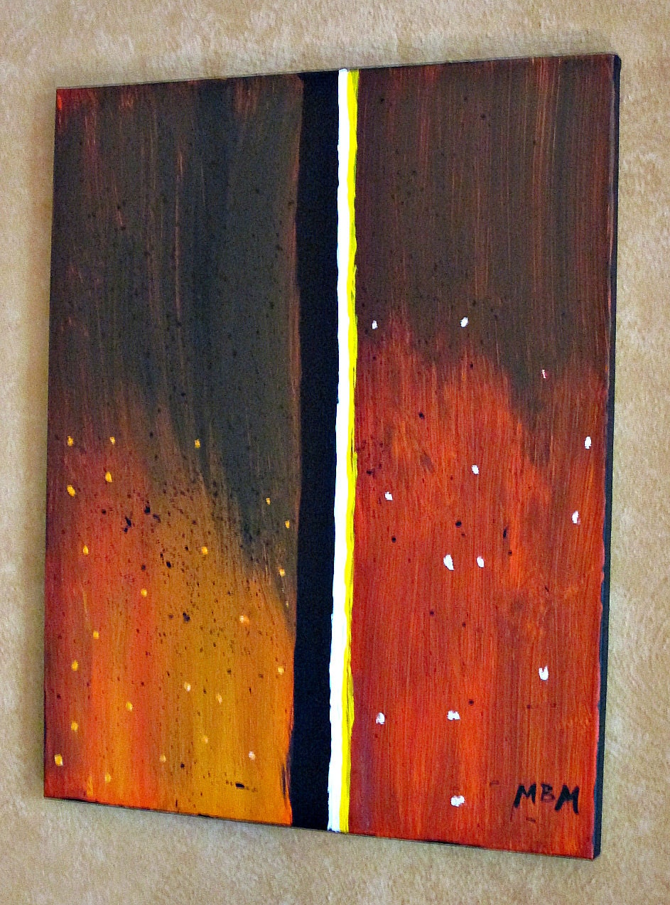 Original Abstract Acrylic Painting on Canvas, Red, Yellow, Black, Orange