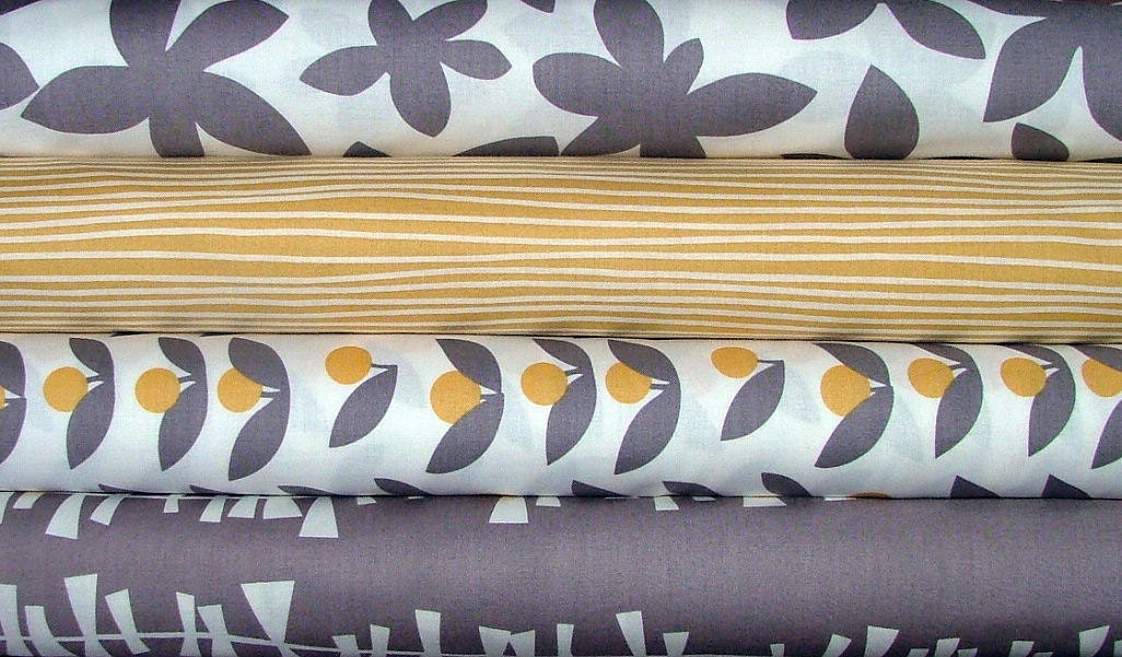 Fat Quarter Bundle of Glimma in Yellow & Grey by Lotta Jansdotter for Windham Fabrics