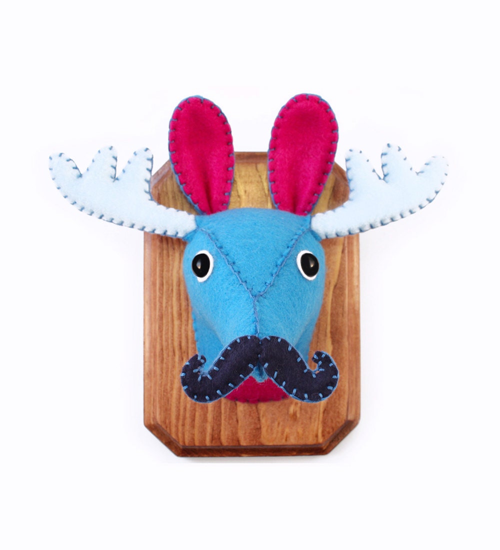 Mr. Moose-Stachio Small - Faux Taxidermy, Stuffed Mustached Deer/Moose Trophy - Spring Sale