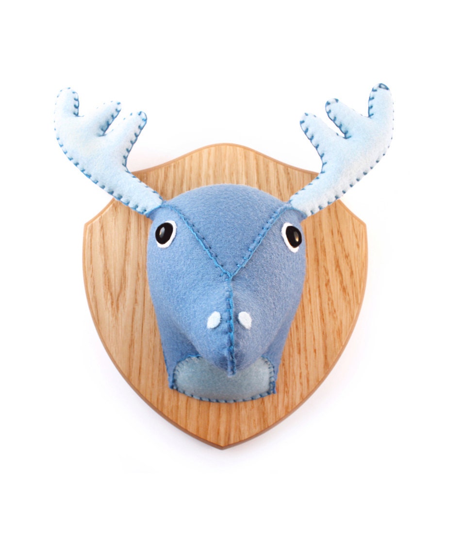 Medium Plush Faux Taxidermy, Stuffed Animal Head Decor - Hunter The Blue Deer-Moose