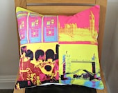Cushion pop art London images phone box tower bridge soldiers Big Ben 18 x 18  pillow cover neon pink yellow orange red blue black
