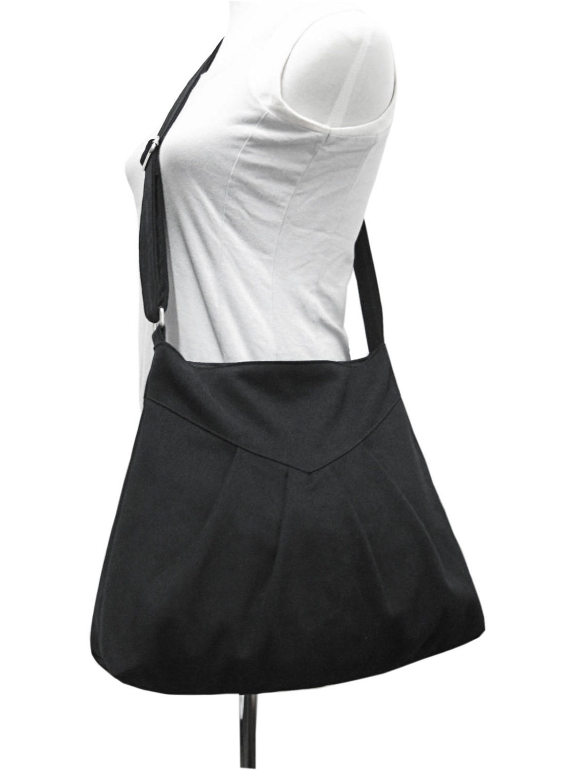 Black purse / cross body bag / messenger bag / shoulder bag / diaper bag  - cotton canvas, zipper inside pocket