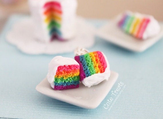 Rainbow cake earrings- As seen in Make Craft Magazine's Blog - Hypoallergenic Sugical Steel