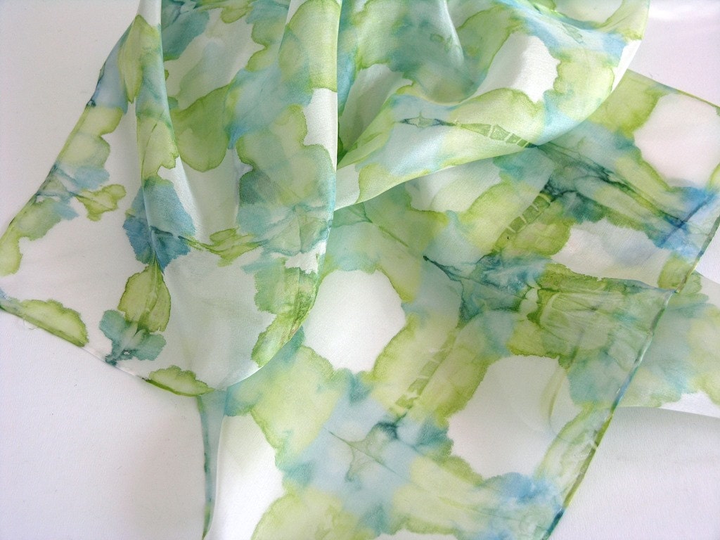 Silk Scarf Green - Shibori Silk Accessory - Handpainted Silk Scarf - One Of A Kind - Ready To Ship