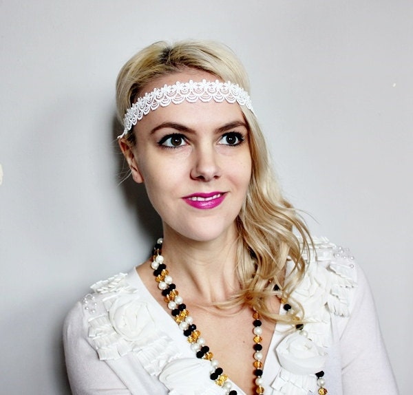 White Lace vintage bridal inspired headband
