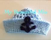 Crochet Sailor Hat - Navy - Nautical - Photo Prop - 0 to 3 months