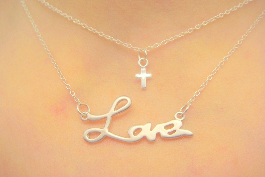 Sterling Silver small CROSS and LOVE  Necklace Earrings Bridal Bridesmaids Special Ocassion Birthday Christmas
