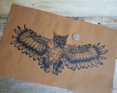 Gas mask Owl Screen Printed Back Patch on Rust Canvas