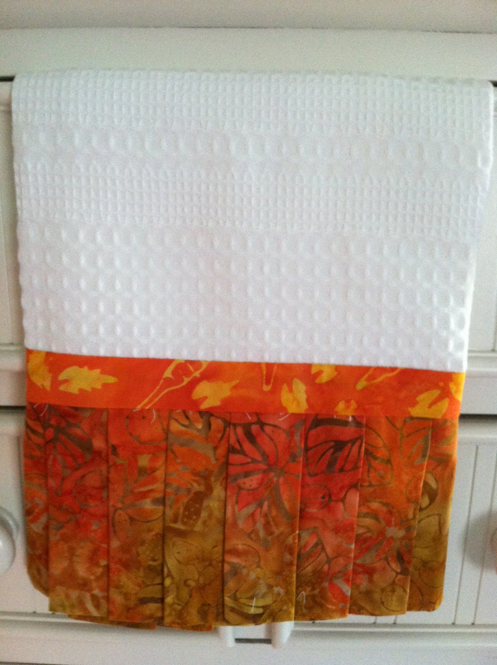 Eclectic Orange Batik Gold Multi Color Designer Hand Towel for the Kitchen or Bathroom