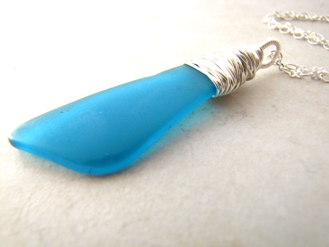 Sea Glass Seaglass Necklace Aqua Turquoise Teal Carribean Eco Recycled BellinaCreations Bellina Creations
