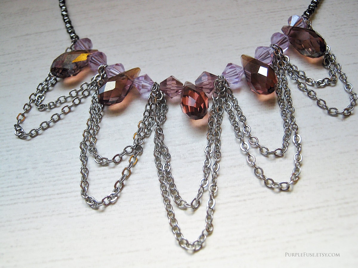 Crystal Wine Red Drapped chain necklace