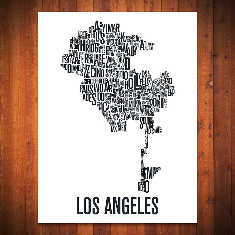 LOS ANGELES Map Typography Print - 18" x 24"
