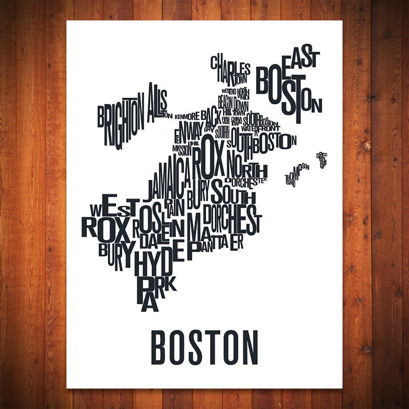 BOSTON Map Typography Print - 18" x 24"