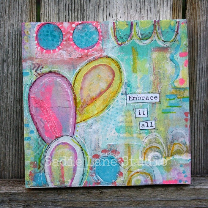 Original 6x6 Mixed Media Abstract on Cradled Wood - Ready to Hang  - Inspirational Art, Bright Colors