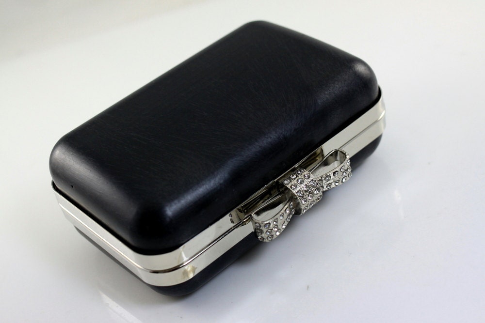 5.5 x 3.5 inches - Rhinestone Bow Silver Purse Frame with Covers - 1 piece