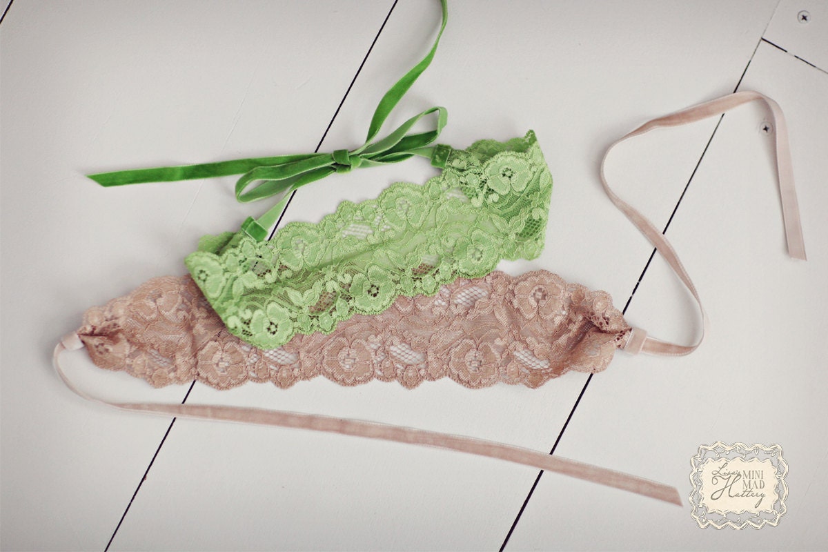 Stretch Lace Headband with velvet tie - lace headband - boho headband