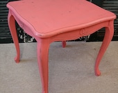 Antique Primitive Country Heavy Distressed Chippy Coral Milk Painted Nightstand Side Accent Table (MLD) Ships FedEx