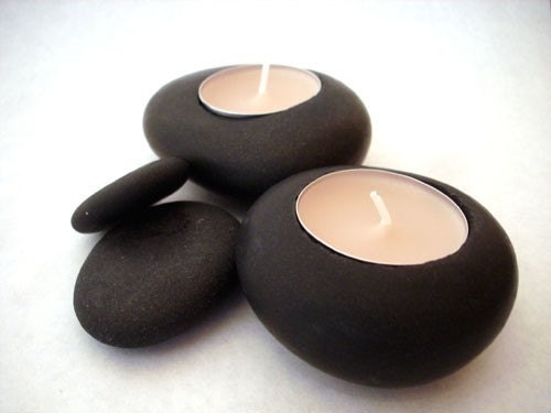 Black Pebble Candleholders - Set of Two