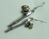 Silver bamboo stick earrings, green peridote earrings