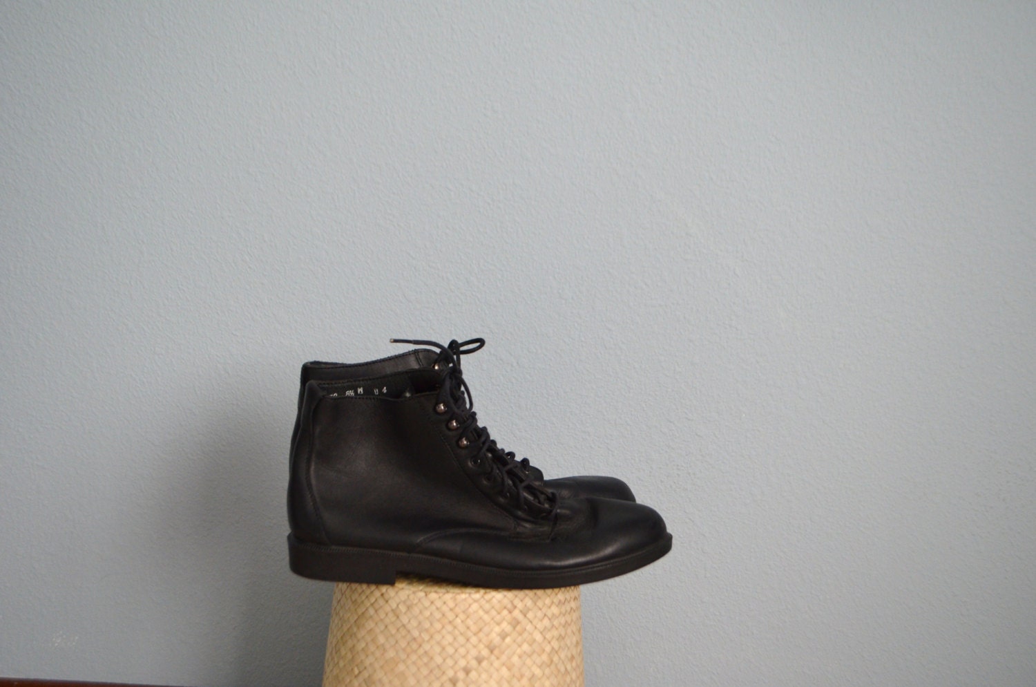 Vintage 90s Rockport Ankle Half  Granny Lace Up Black Leather Boot // womens size 8 1/2 W // wide