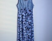 Vintage 80s 90s All That Jazz Denim and Floral Maxi Dress with Empire Waist // womens small medium