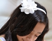 KAITLIN-White Silk Flower Girls Headband, Bridal Headpiece, Wedding Accessory, Wedding Hair Flowers, Wedding Headband