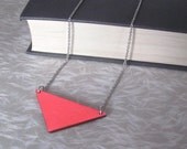 Akaw - Geometric Triangle Color Block Double-Sided Necklace in Charcoal Navy and Fuschia Neon Pink with Silver Metal