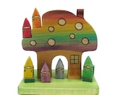 3 DAY SALE - Rainbow Mushroom House & Gnomes - Handmade Wooden Toy - Waldorf Toy - Kids Toy - Wood Toy - Montessori