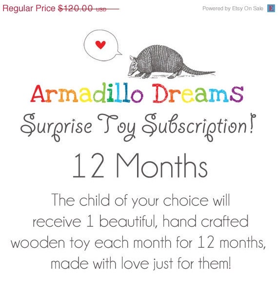 3 DAY SALE - Armadillo Dreams Surprise Toy Subscription - 12 Months