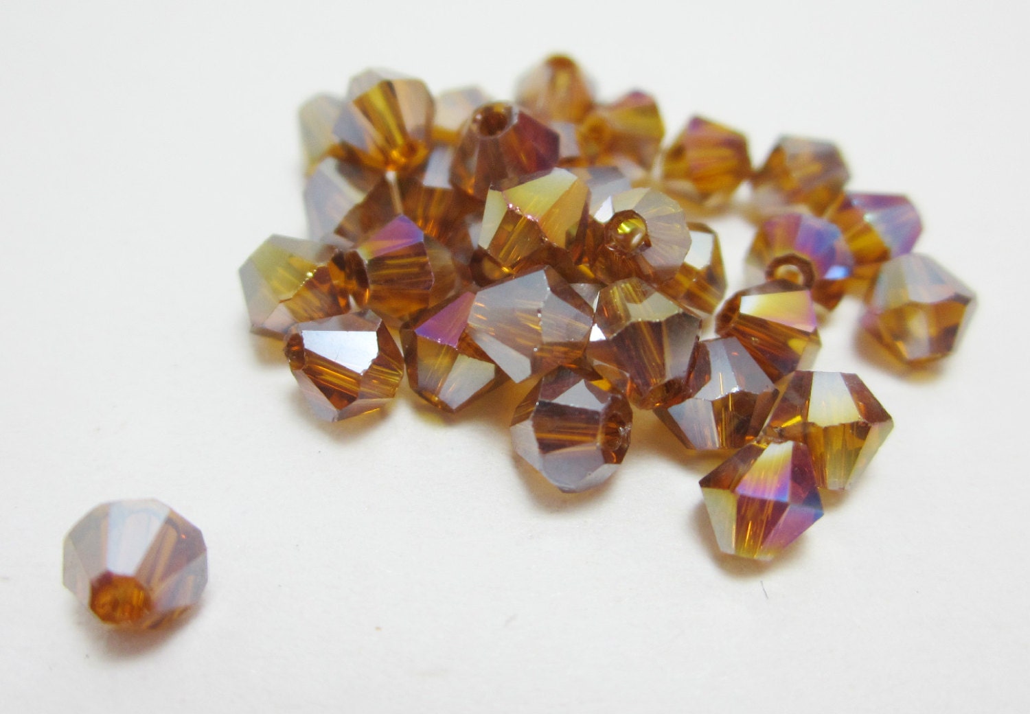 20 Amber Root Beer Brown Aurora Borealis Crystal Bicones 4mm 4167