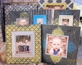Large Frame Grouping of Gray, Yellow and Turquoise / 7 Distressed Picture Frames
