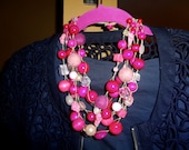 Handmade Pink Bead statement necklace " Pink Bubble Gum " - creativedesignsstore