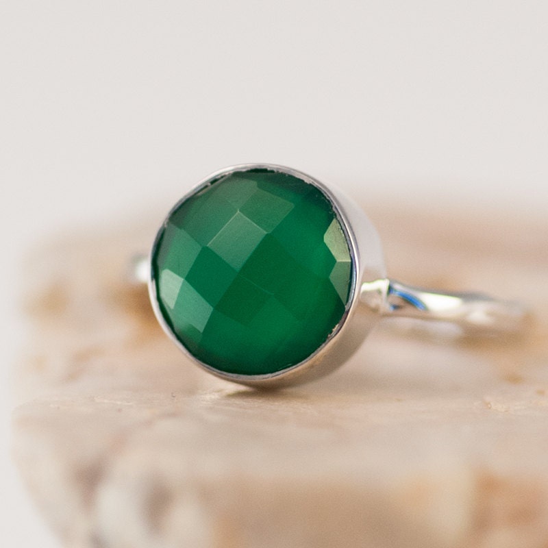 Green Onyx Ring - Stacking Ring - Gemstone Ring - Silver Rings - Stackable Ring