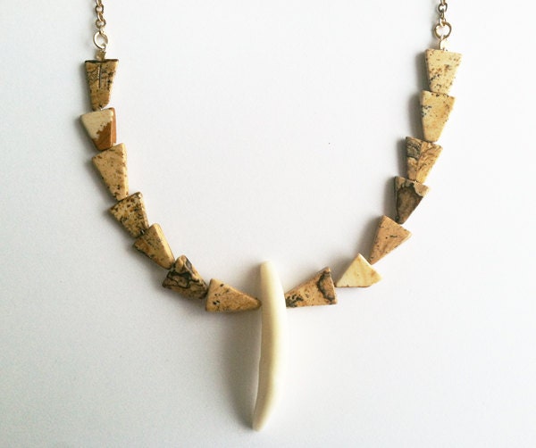 Chain necklace with triangle beads and Coyote tooth